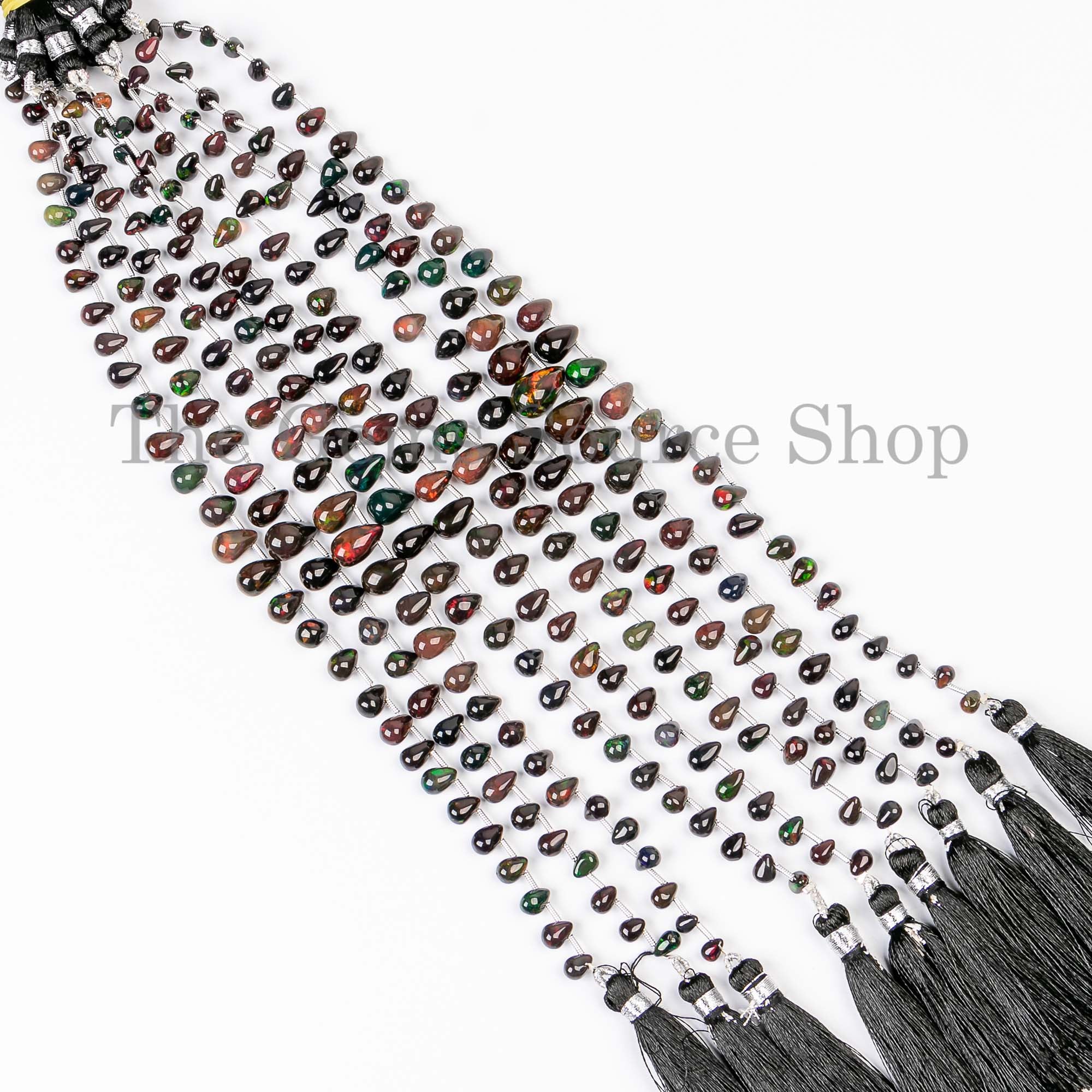 Black Ethiopian Opal Smooth Drop Beads, Plain Black Opal Beads, Opal Gemstone Beads