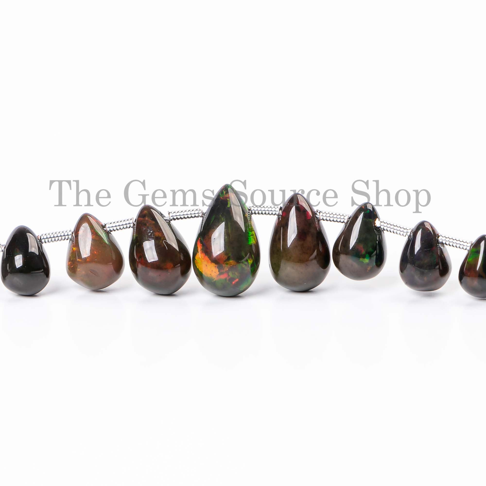 Black Ethiopian Opal Smooth Drop Beads, Plain Black Opal Beads, Opal Gemstone Beads