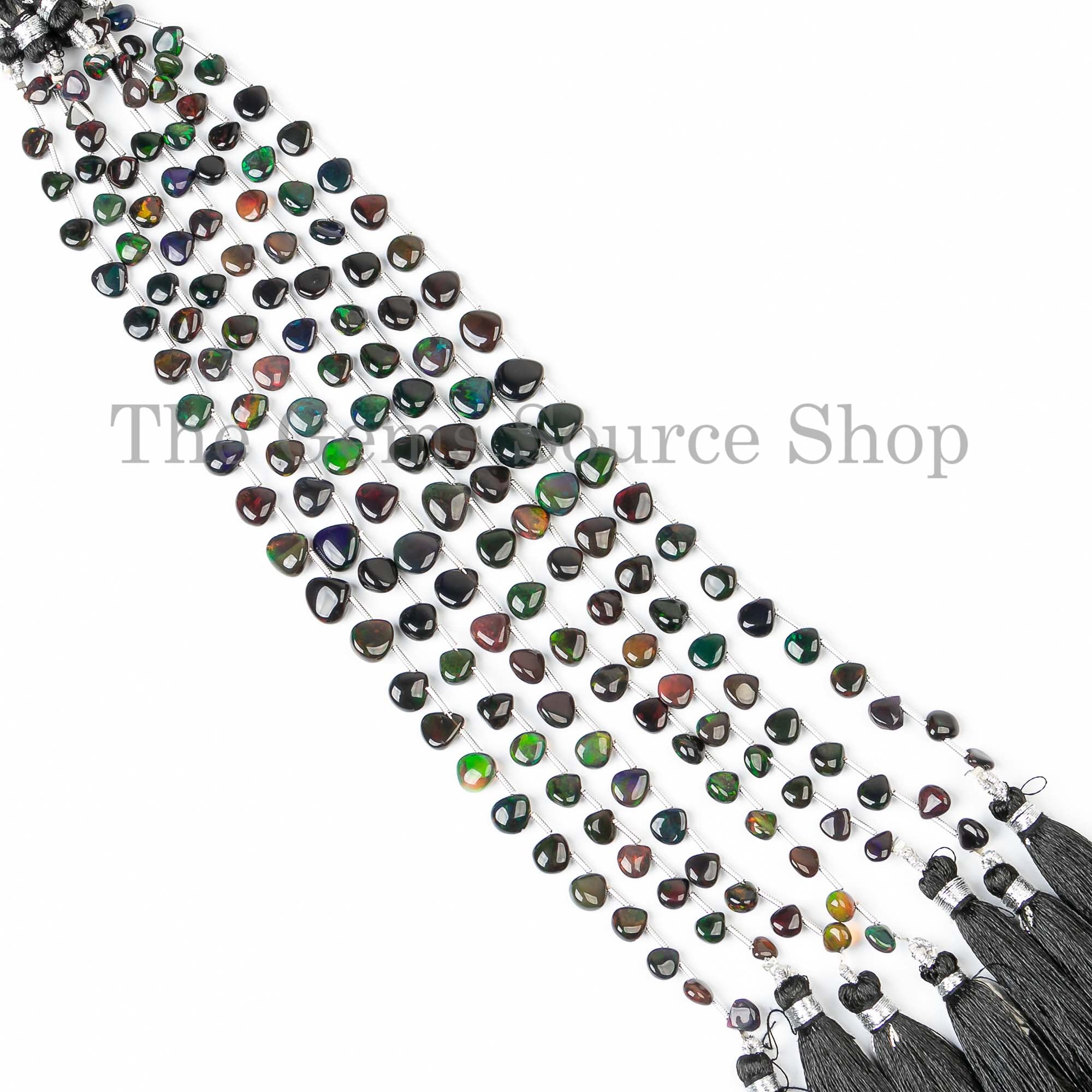 Black Ethiopian Opal Plain Heart Beads, Black Opal Beads, Black Ethiopian Opal Heart Beads