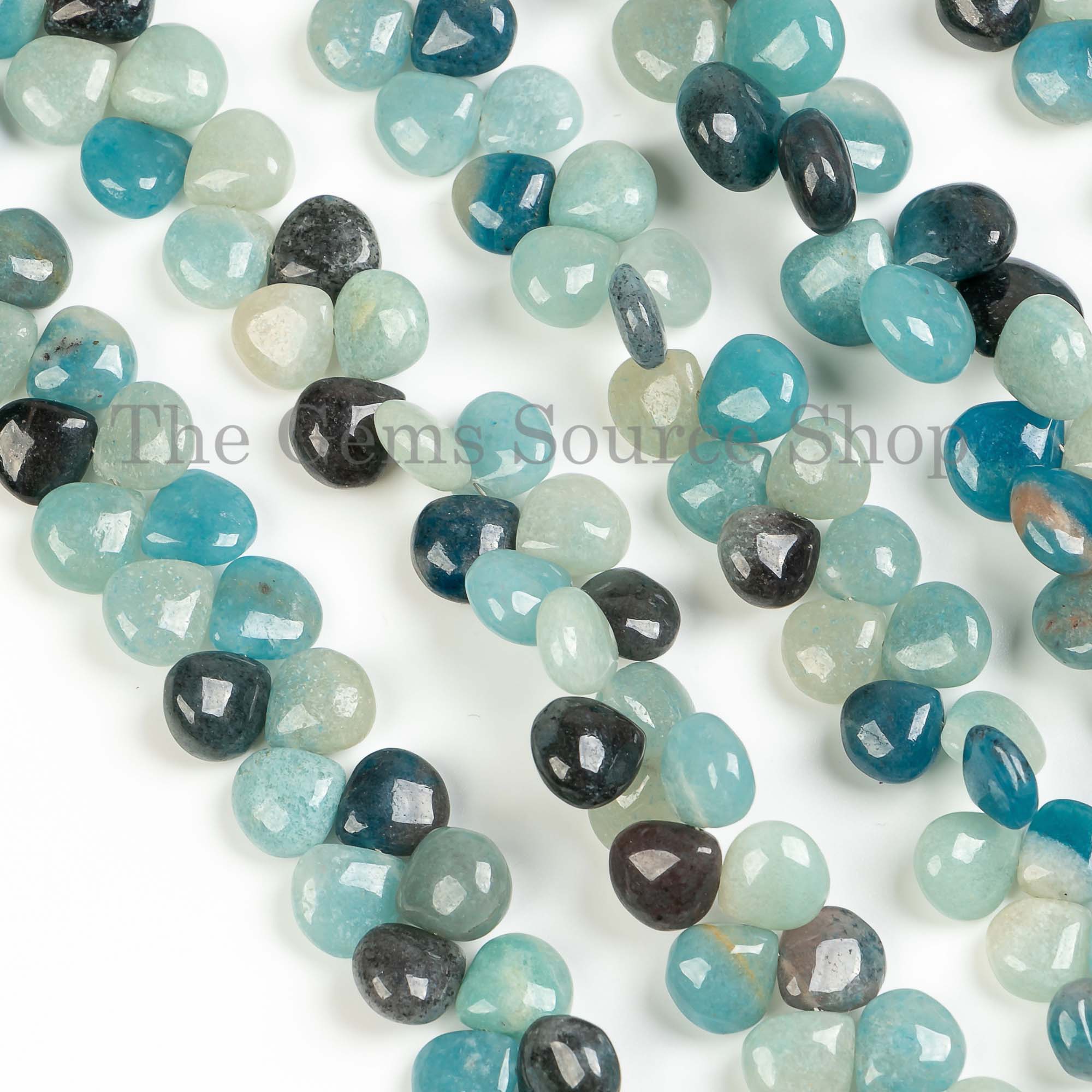 Briolette Heart Shape Brazilian Blue Quartz Side Drilled 7x10-8x12mm Gemstone Beads 8" Strand