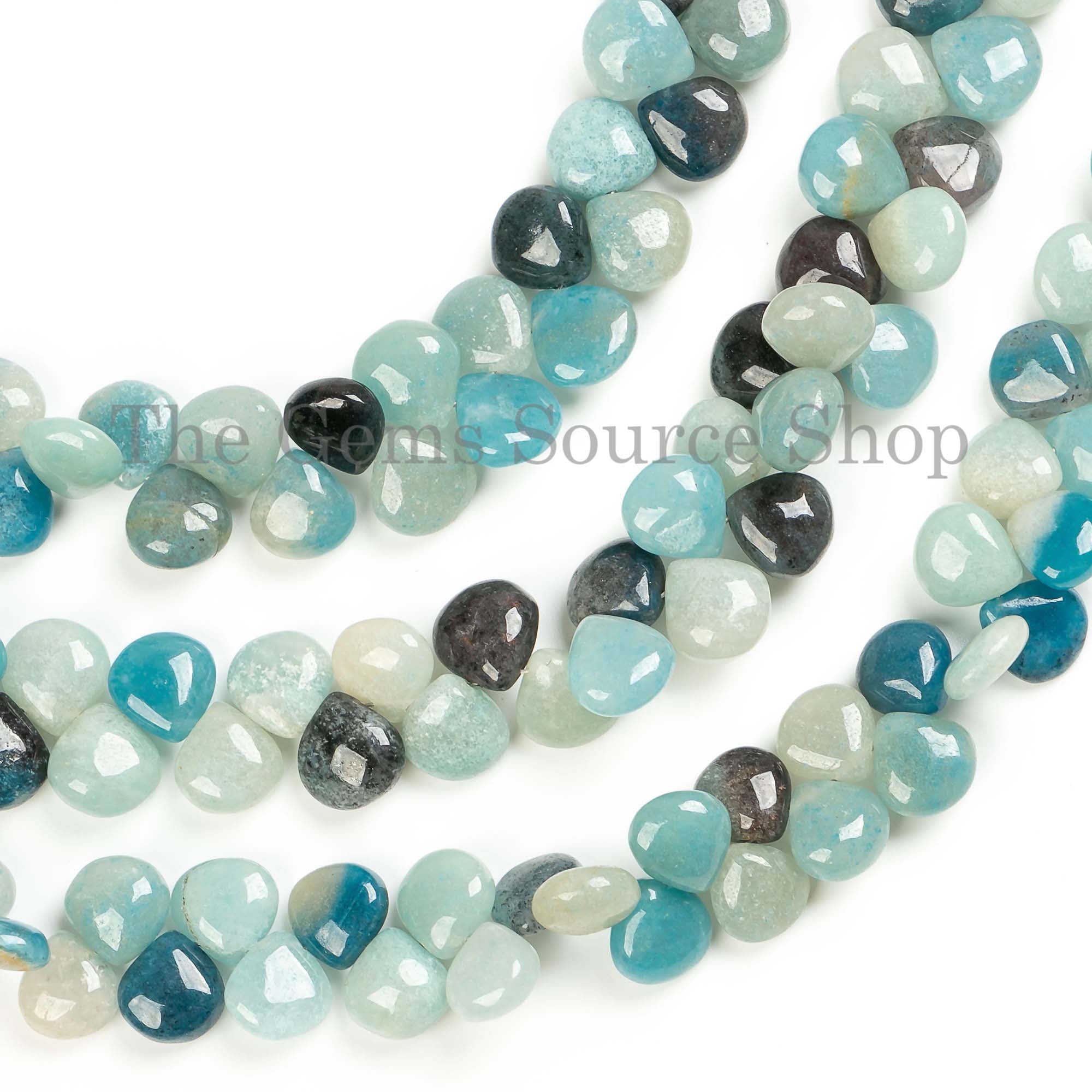 Briolette Heart Shape Brazilian Blue Quartz Side Drilled 7x10-8x12mm Gemstone Beads 8" Strand