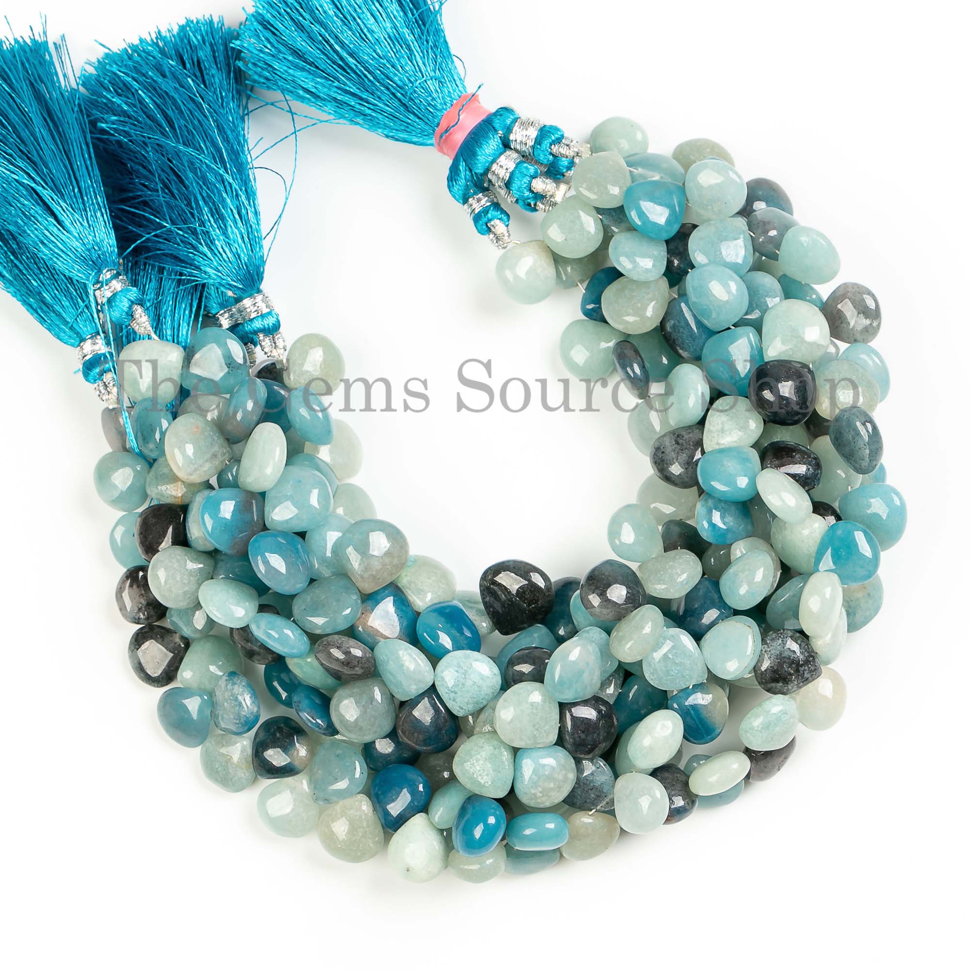 Briolette Heart Shape Brazilian Blue Quartz Side Drilled 7x10-8x12mm Gemstone Beads 8" Strand