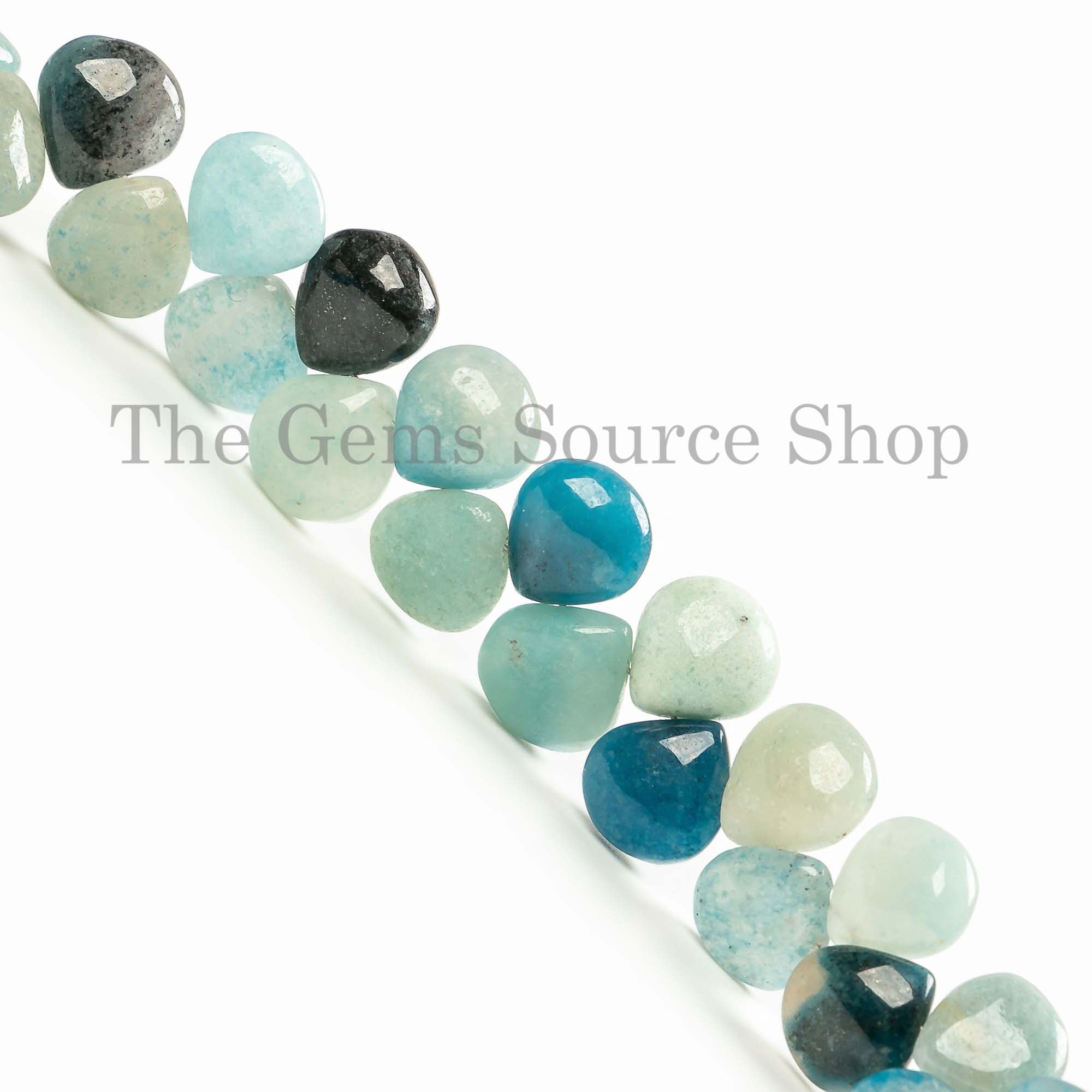 Briolette Heart Shape Brazilian Blue Quartz Side Drilled 7x10-8x12mm Gemstone Beads 8" Strand