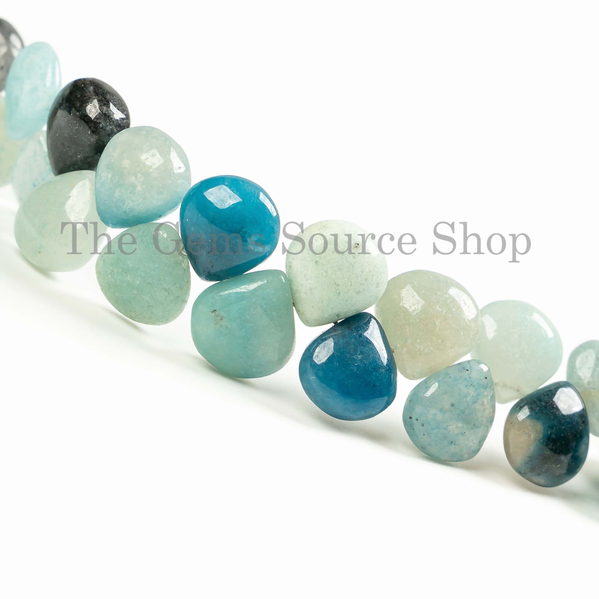 Briolette Heart Shape Brazilian Blue Quartz Side Drilled 7x10-8x12mm Gemstone Beads 8" Strand