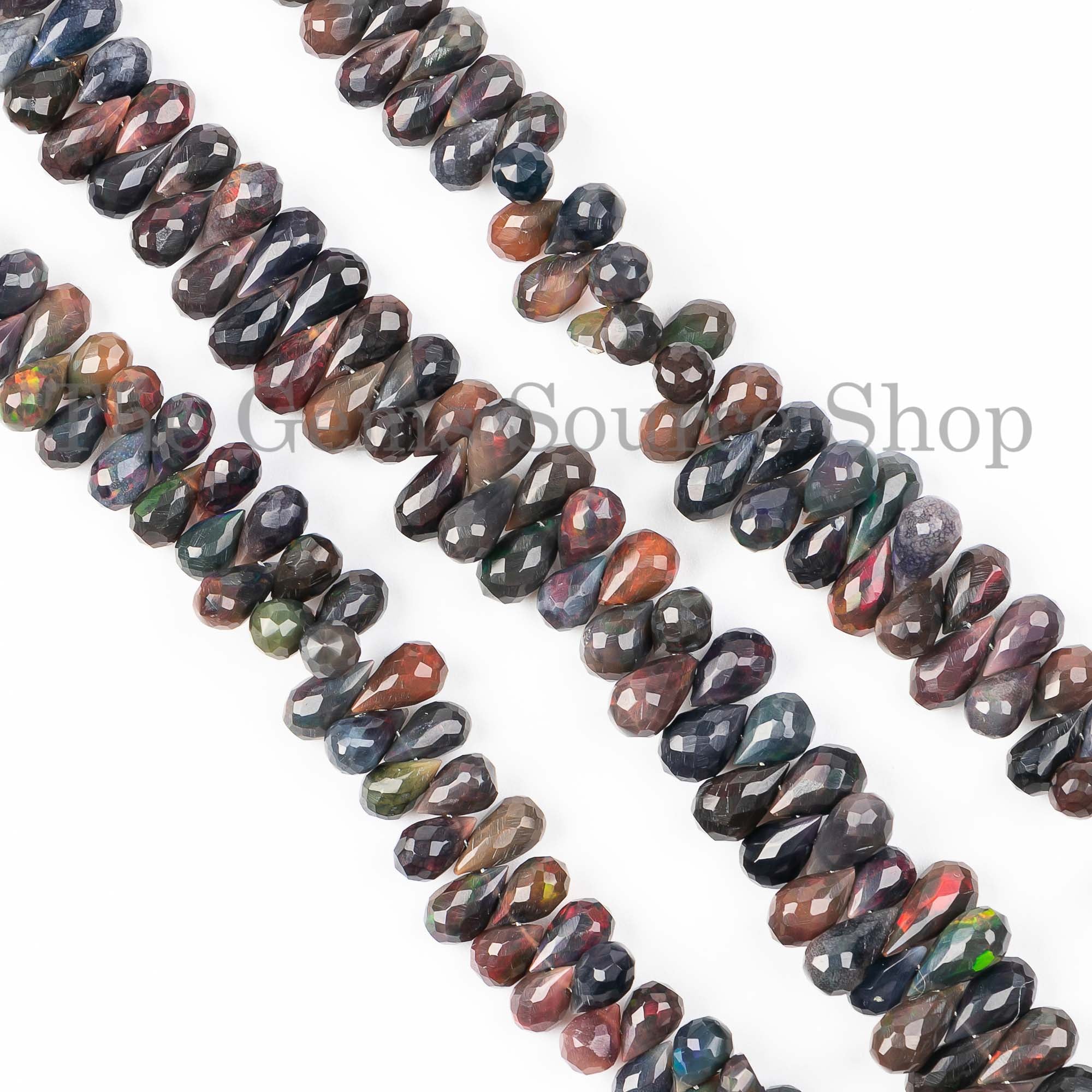 Black Ethiopian Opal Faceted Drop Beads, Black Opal Beads, Side Drill Opal Beads, Gemstone Beads