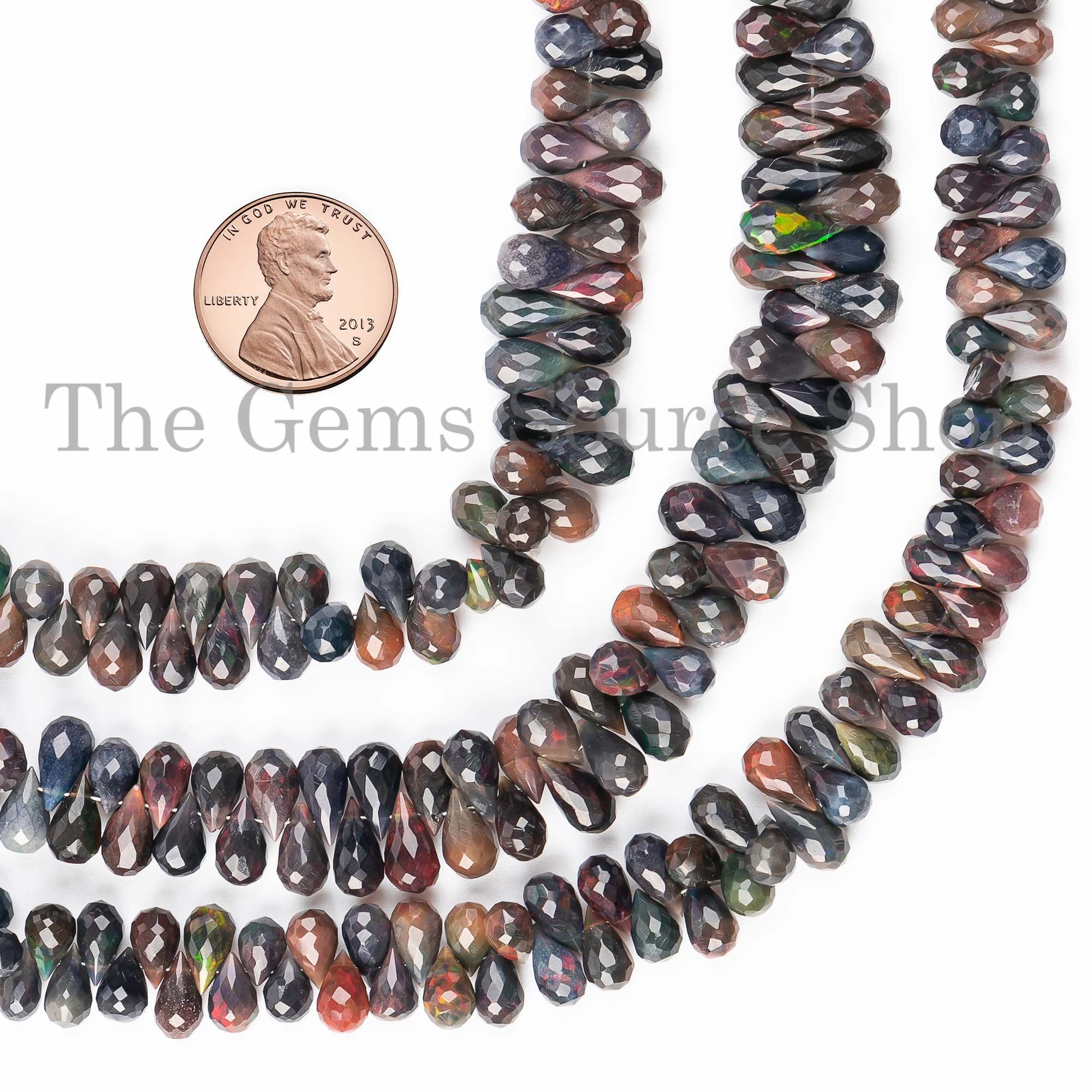Black Ethiopian Opal Faceted Drop Beads, Black Opal Beads, Side Drill Opal Beads, Gemstone Beads