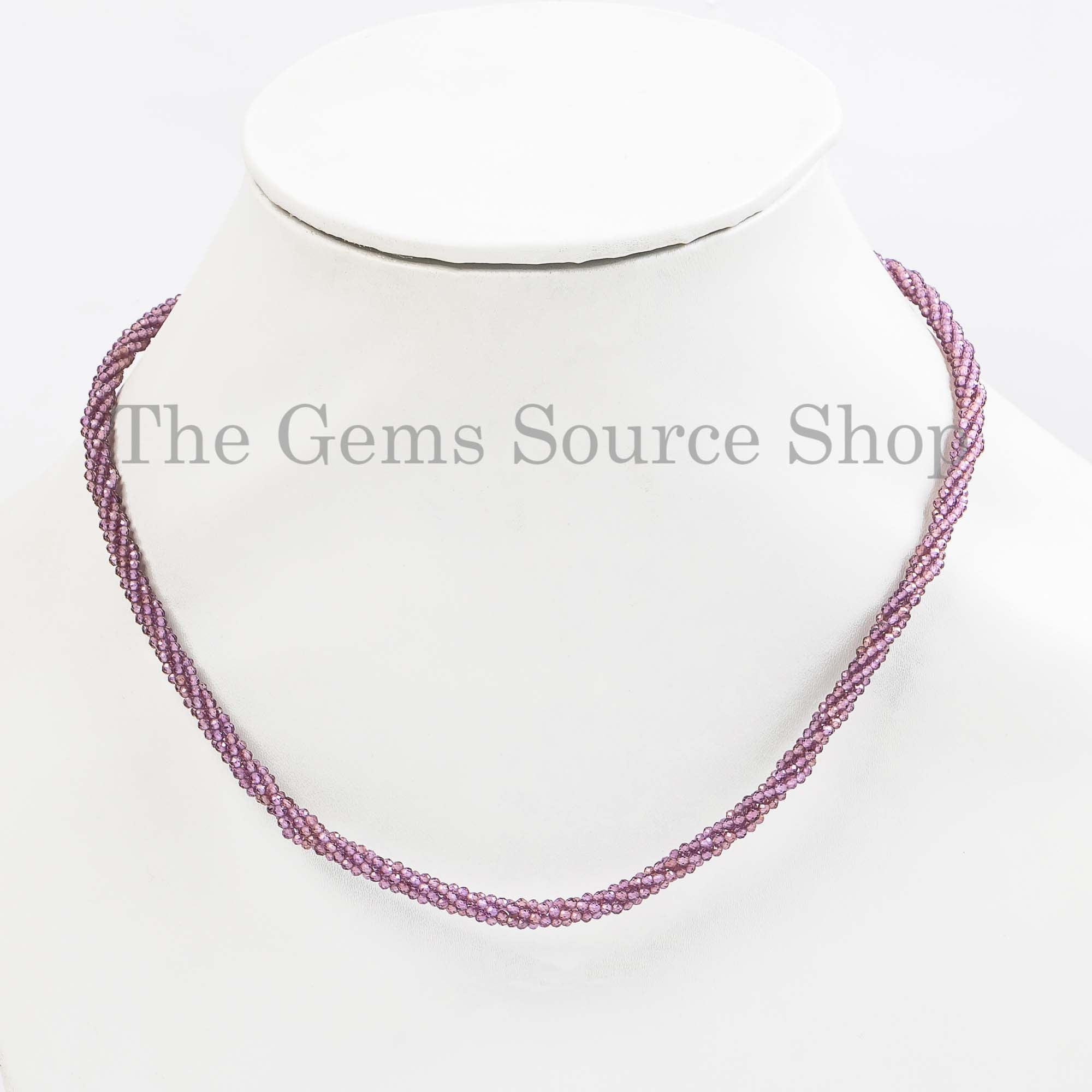 Rhodolite Garnet Beads Necklace, Faceted Rondelle Beads Necklace, Wholesale Beaded Jewelry