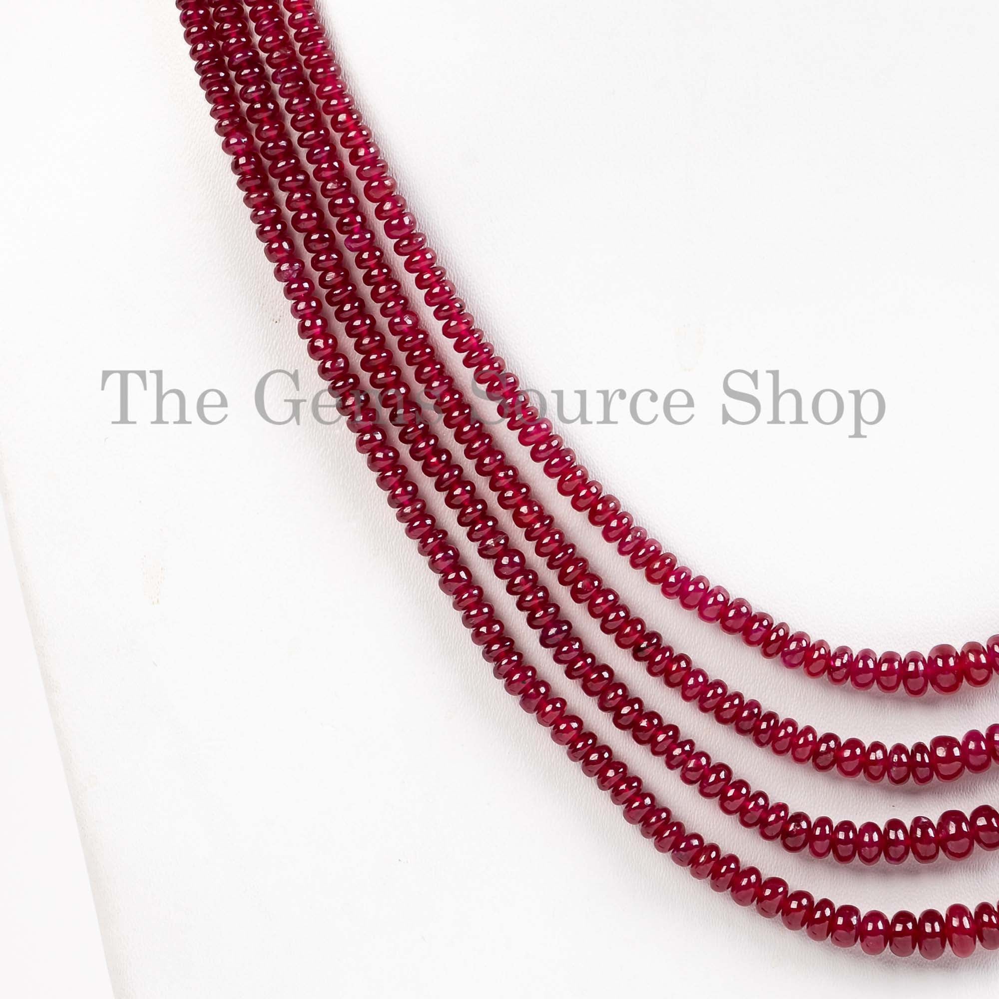 AAA Quality 4 Lines Ruby Plain Rondelle Beads Necklace, Natural Ruby Necklace, Rondelle Necklace