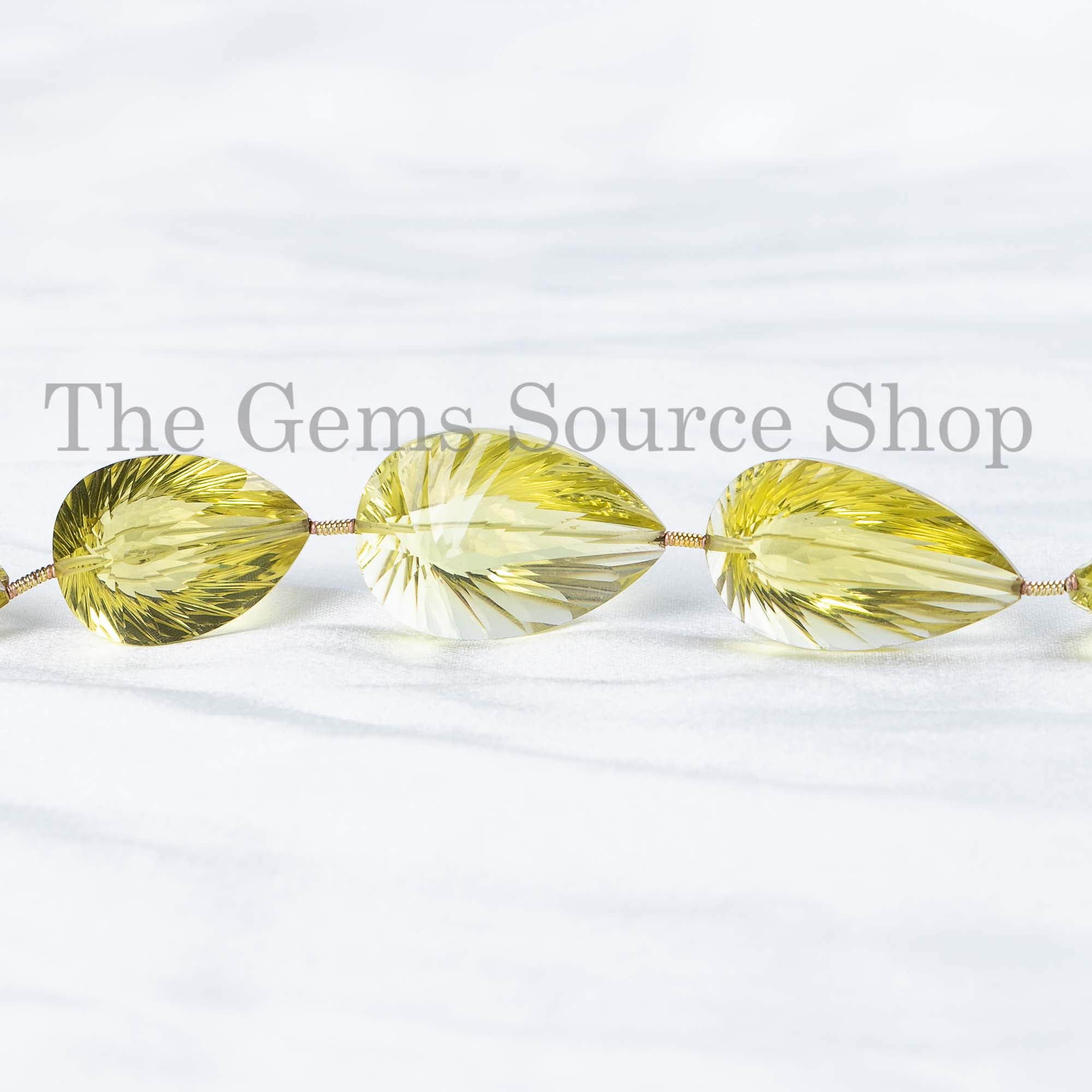Natural Lemon Quartz Beads, Lemon Quartz Concave Cut Beads, Lemon Quartz Pear Shape Beads