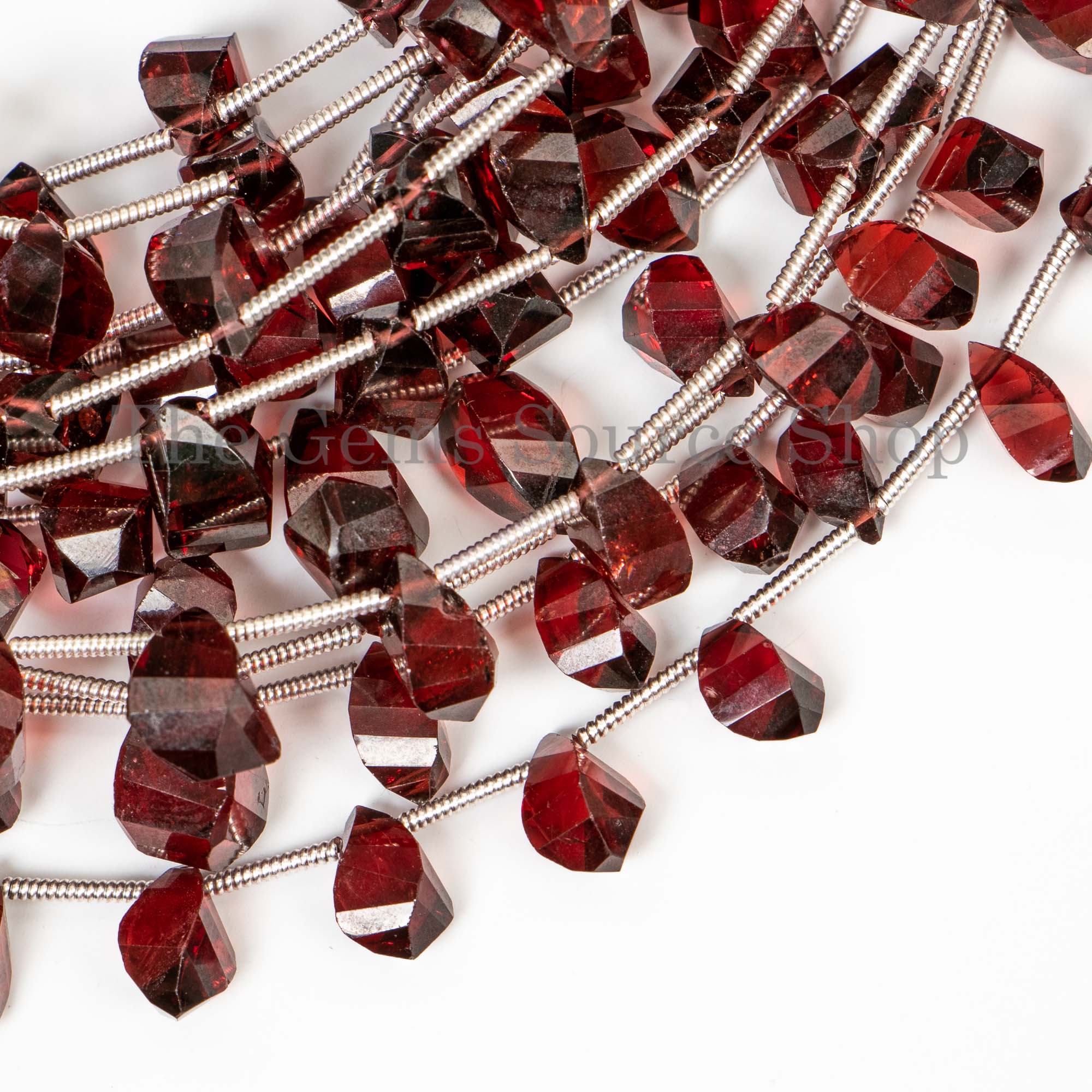 Mozambique Garnet Faceted Twisted Drops Beads, Garnet Fancy Drop Beads