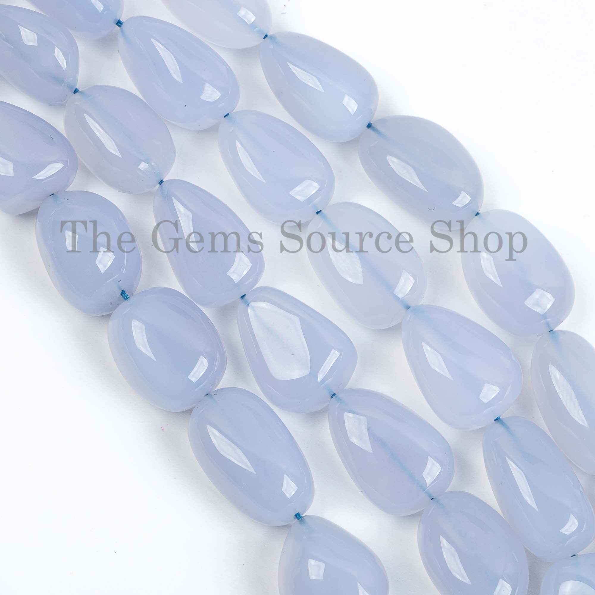 Nugget Shape Smooth Blue Chalcedony Straight Drilled 11x16-12x21mm Beads 18" Strand