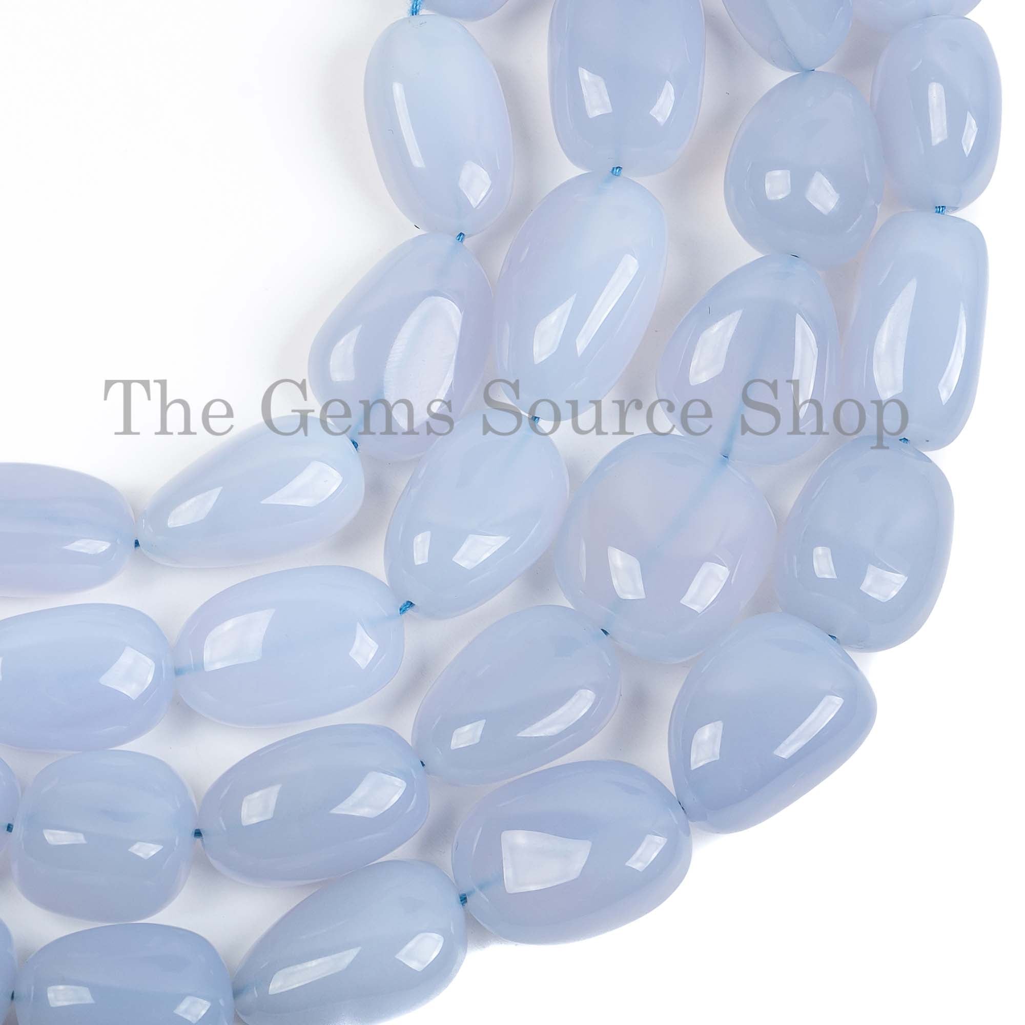 Nugget Shape Smooth Blue Chalcedony Straight Drilled 11x16-12x21mm Beads 18" Strand
