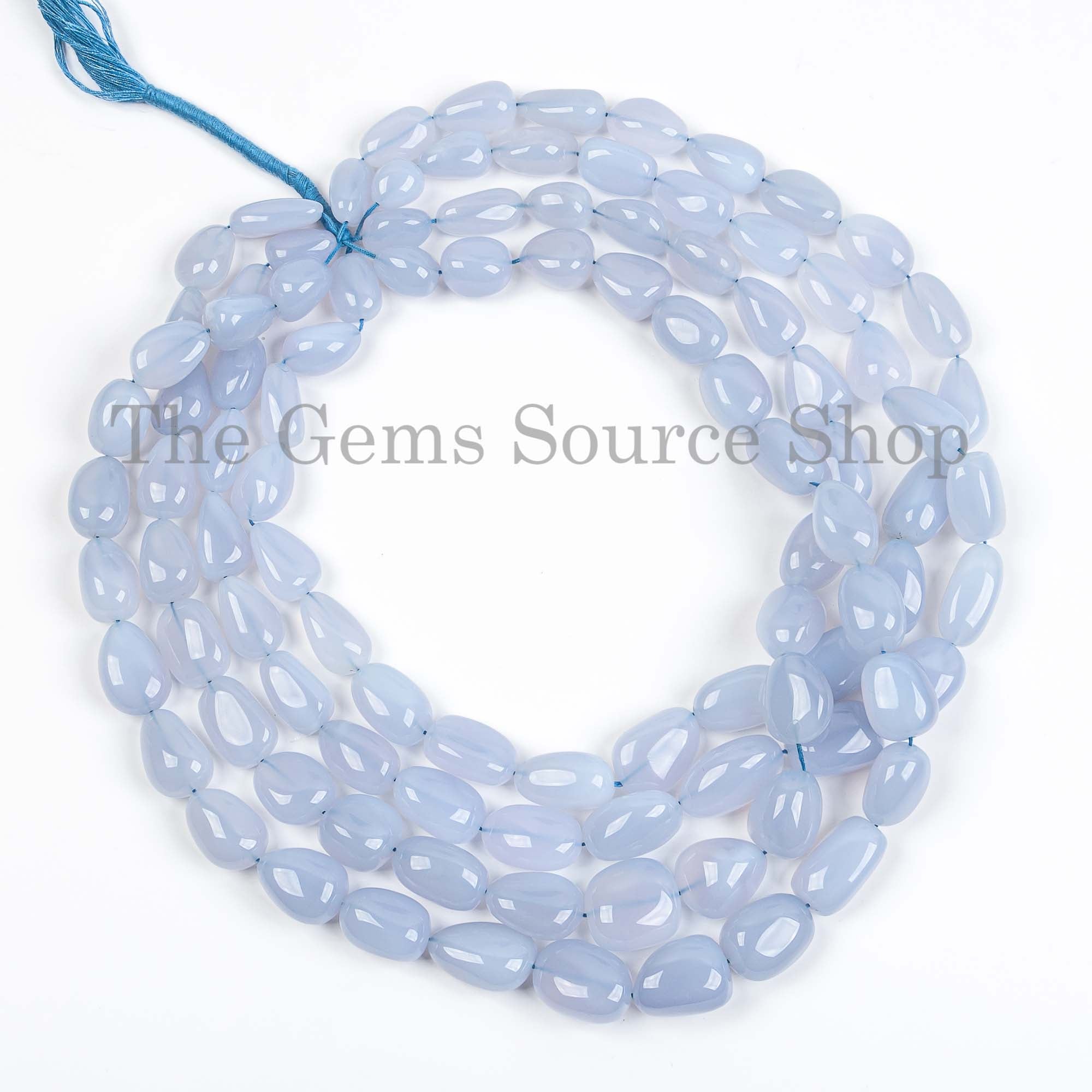 Nugget Shape Smooth Blue Chalcedony Straight Drilled 11x16-12x21mm Beads 18" Strand