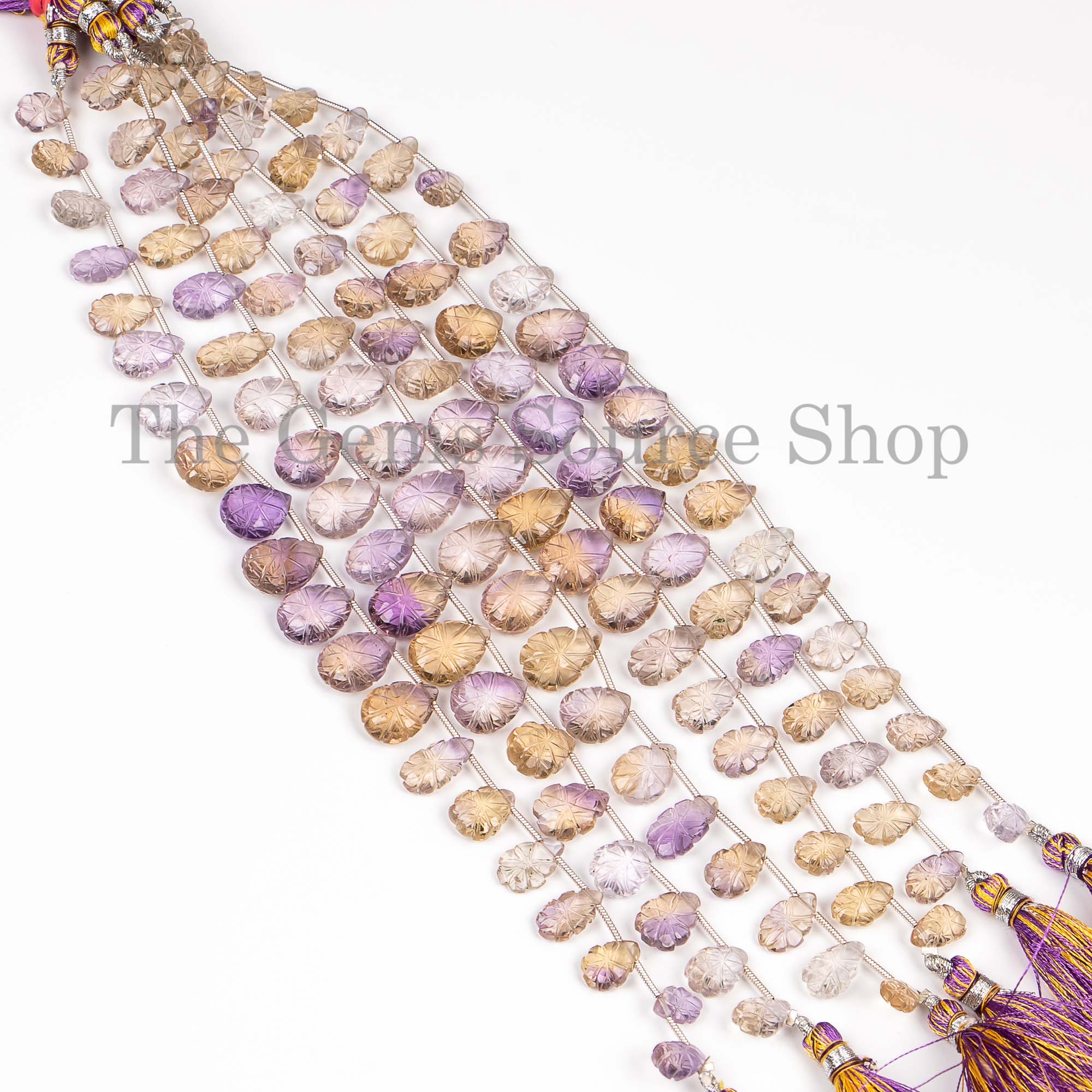 Natural Ametrine Pear Shape Flower Carving Beads, Ametrine Pear Carving Beads