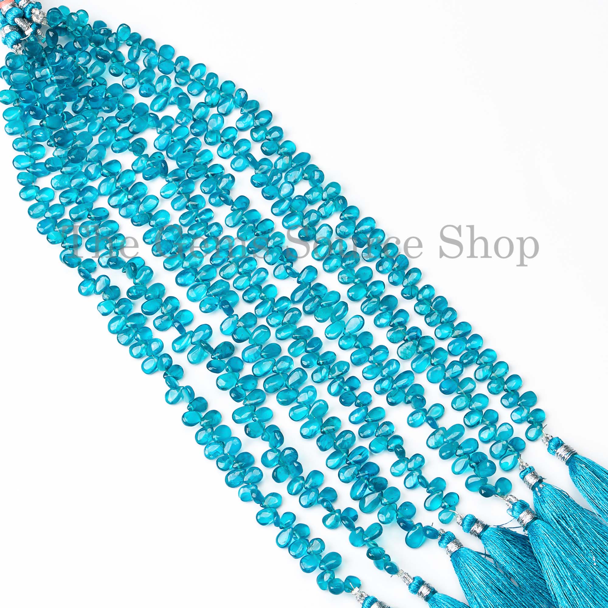 Pear Shape Smooth Natural Neon Apatite Top Drilled 3.5x5-4.5x7mm Beads 8" Strand
