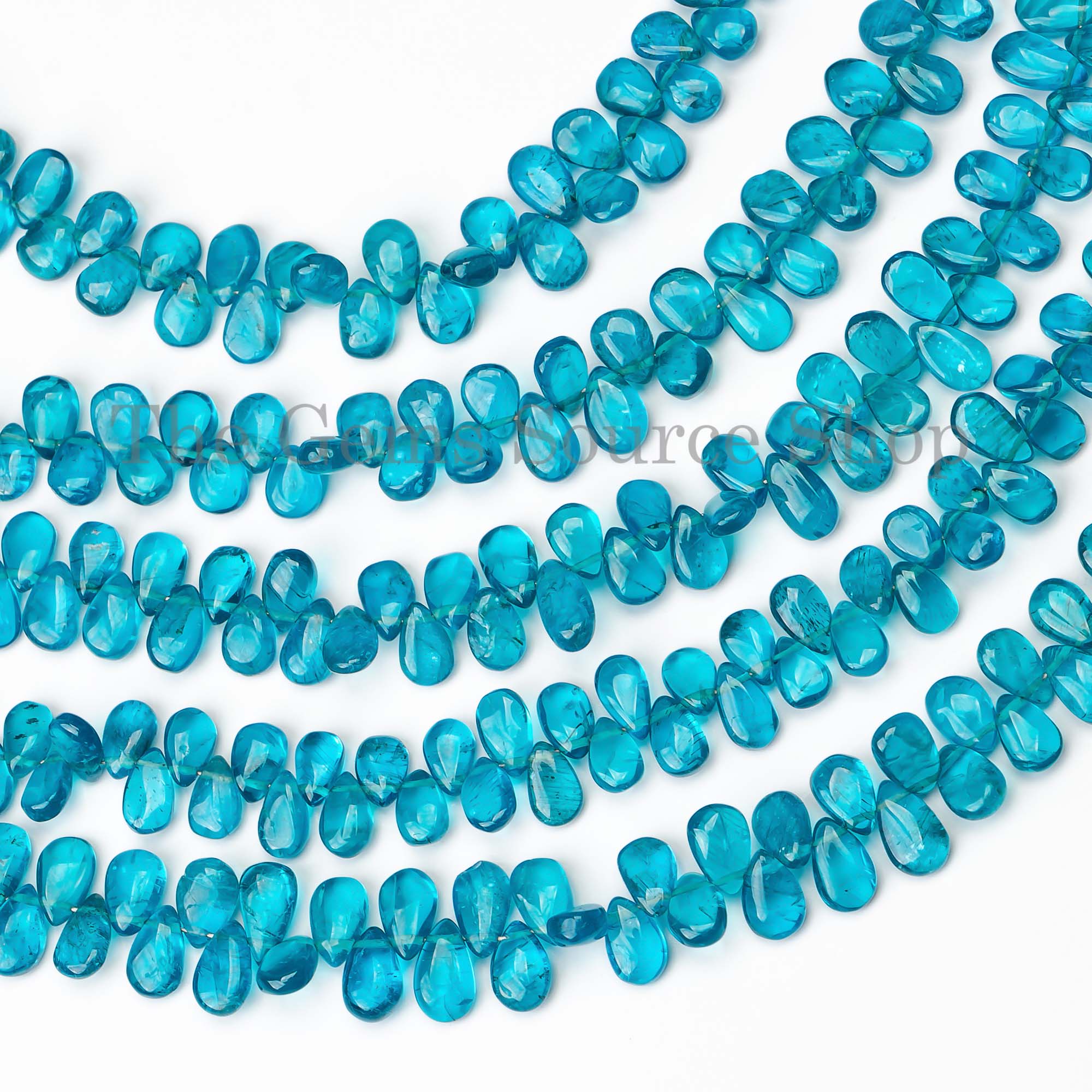 Pear Shape Smooth Natural Neon Apatite Top Drilled 3.5x5-4.5x7mm Beads 8" Strand