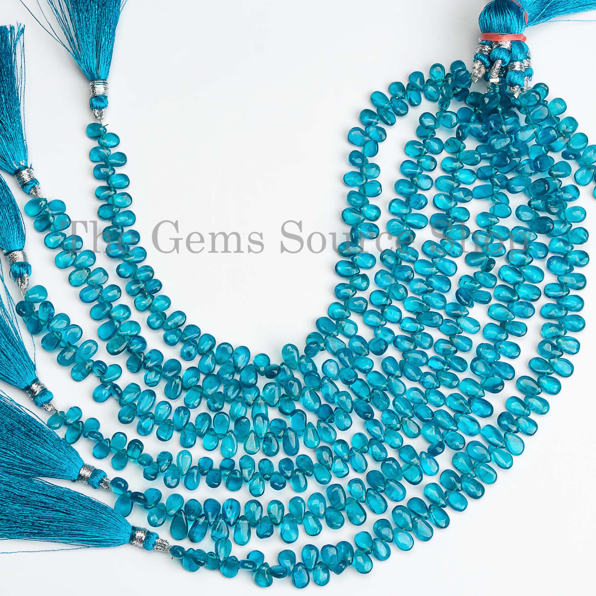 Pear Shape Smooth Natural Neon Apatite Top Drilled 3.5x5-4.5x7mm Beads 8" Strand