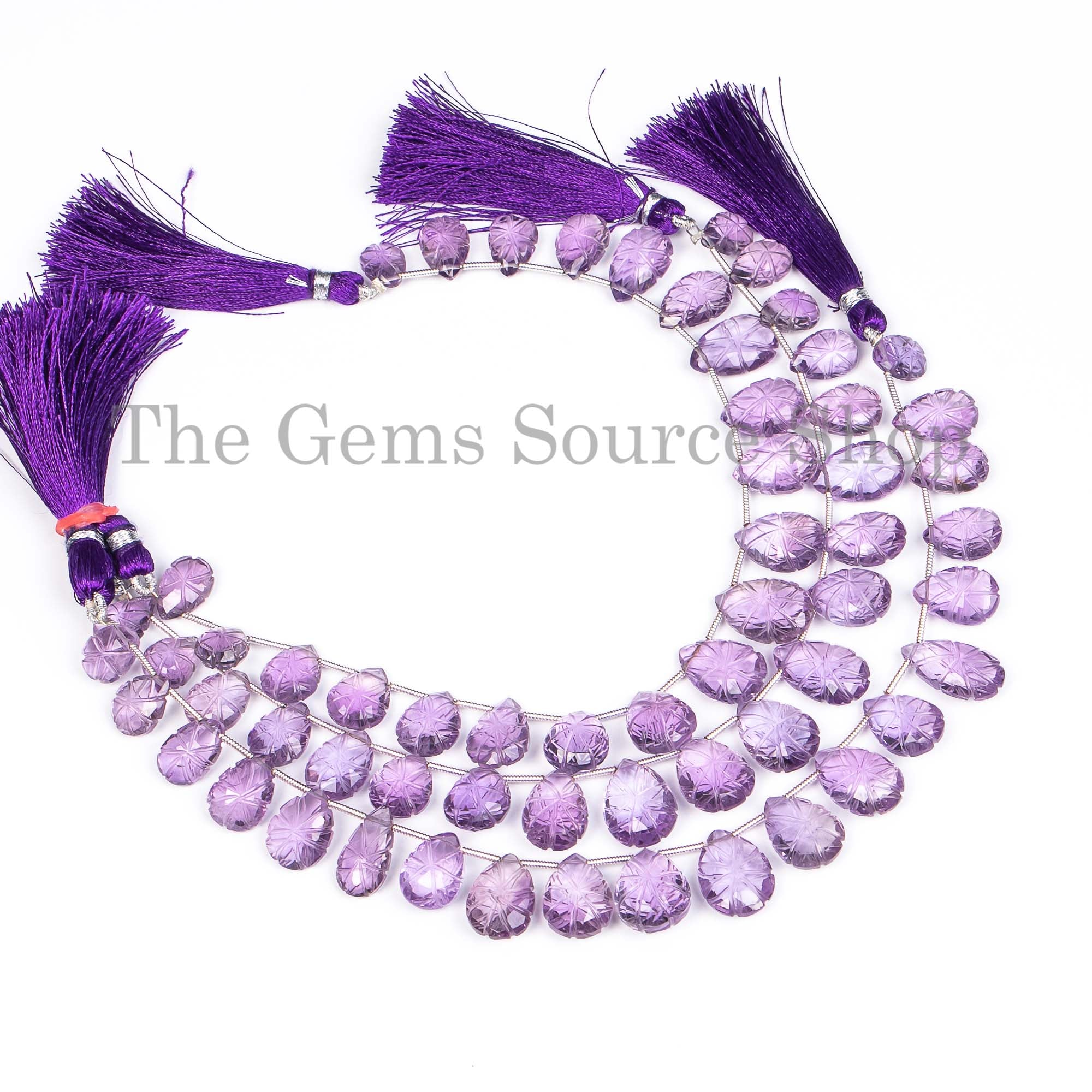 Natural Amethyst Pear Shape Flower Carving Beads, Amethyst Beads For Jewelry