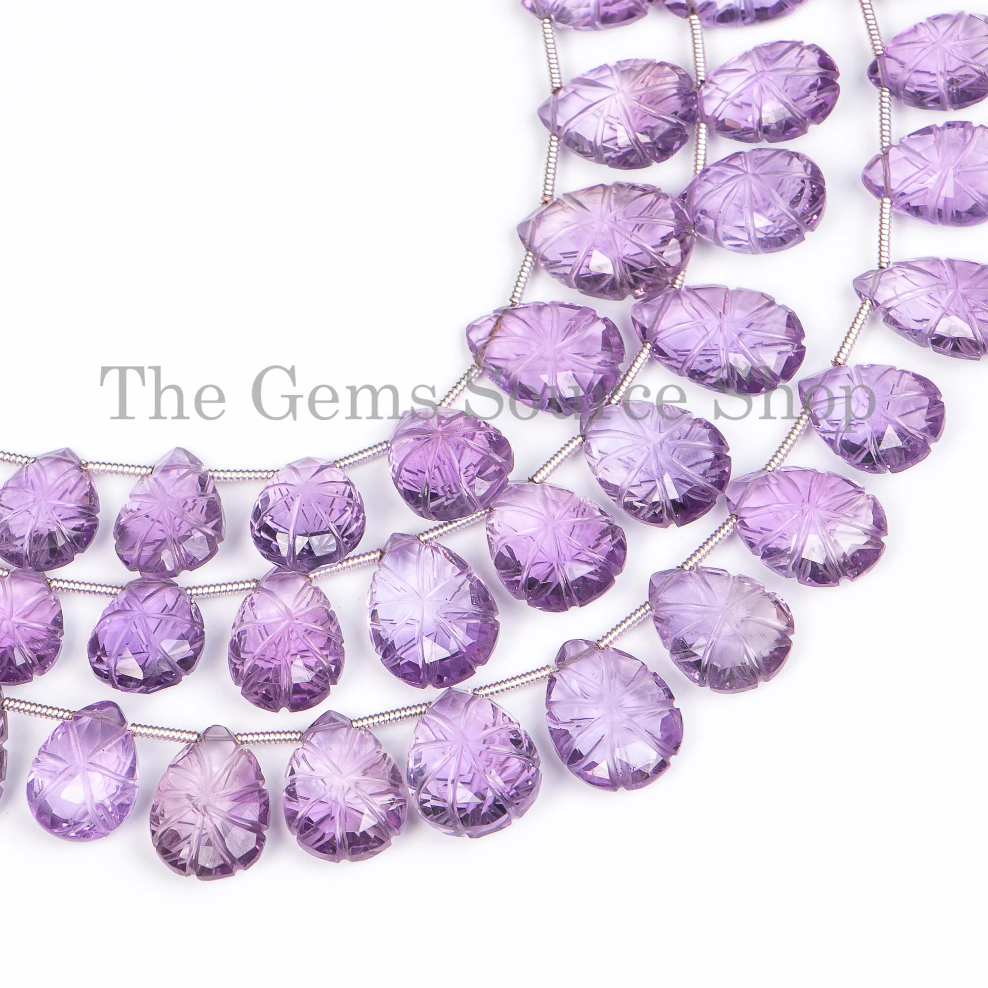 Natural Amethyst Pear Shape Flower Carving Beads, Amethyst Beads For Jewelry