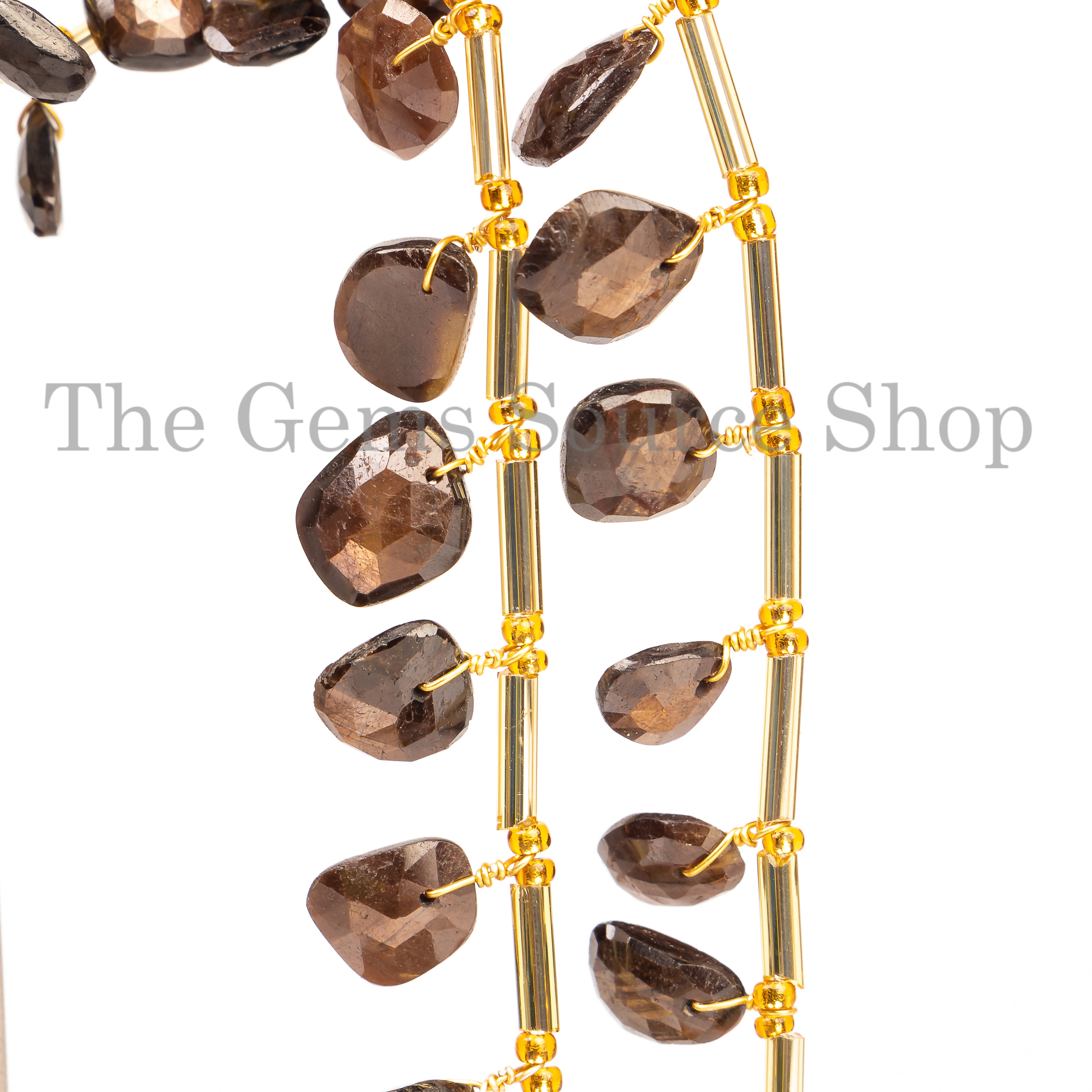 Golden Sapphire Rose Cut Polki Beads, Front to Back Drill Beads, Sapphire Gemstone Strand