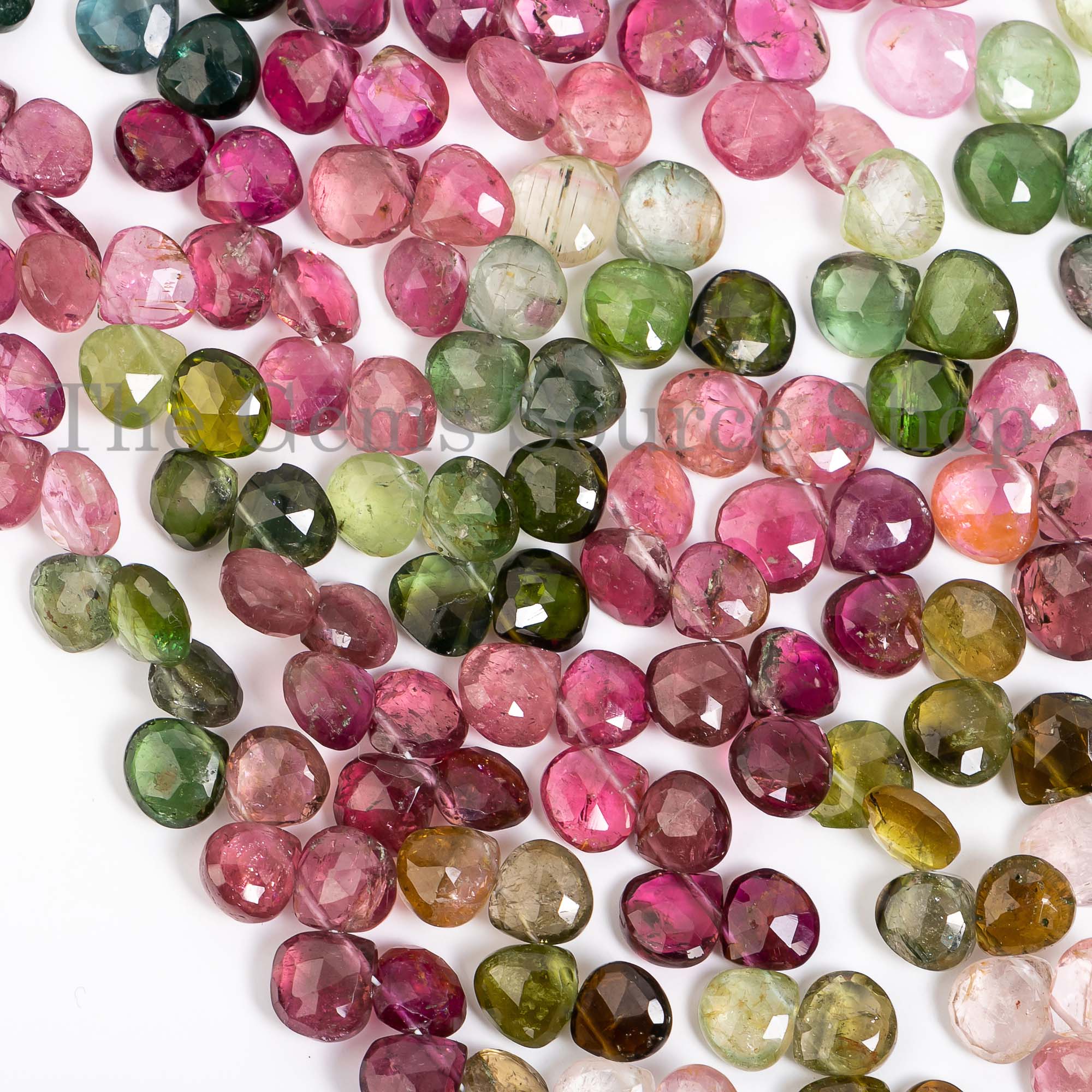 Multi Tourmaline Beads, Tourmaline Faceted Beads, Tourmaline Heart Shape Beads, Side Drill Heart Beads