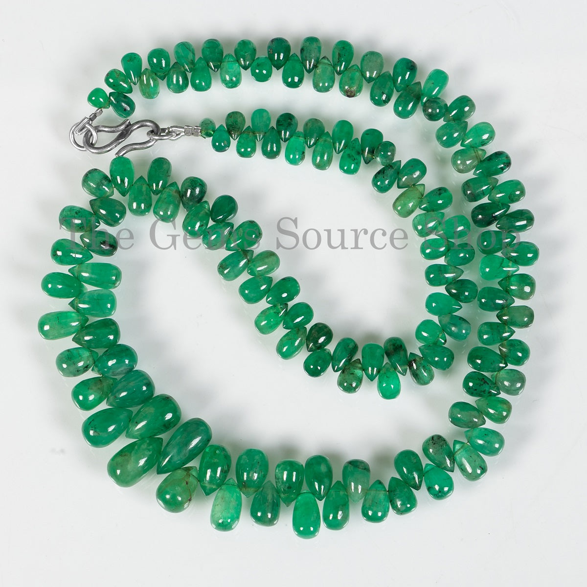 Natural Emerald Drops Smooth Teardrops Beaded Necklace TGS-4548