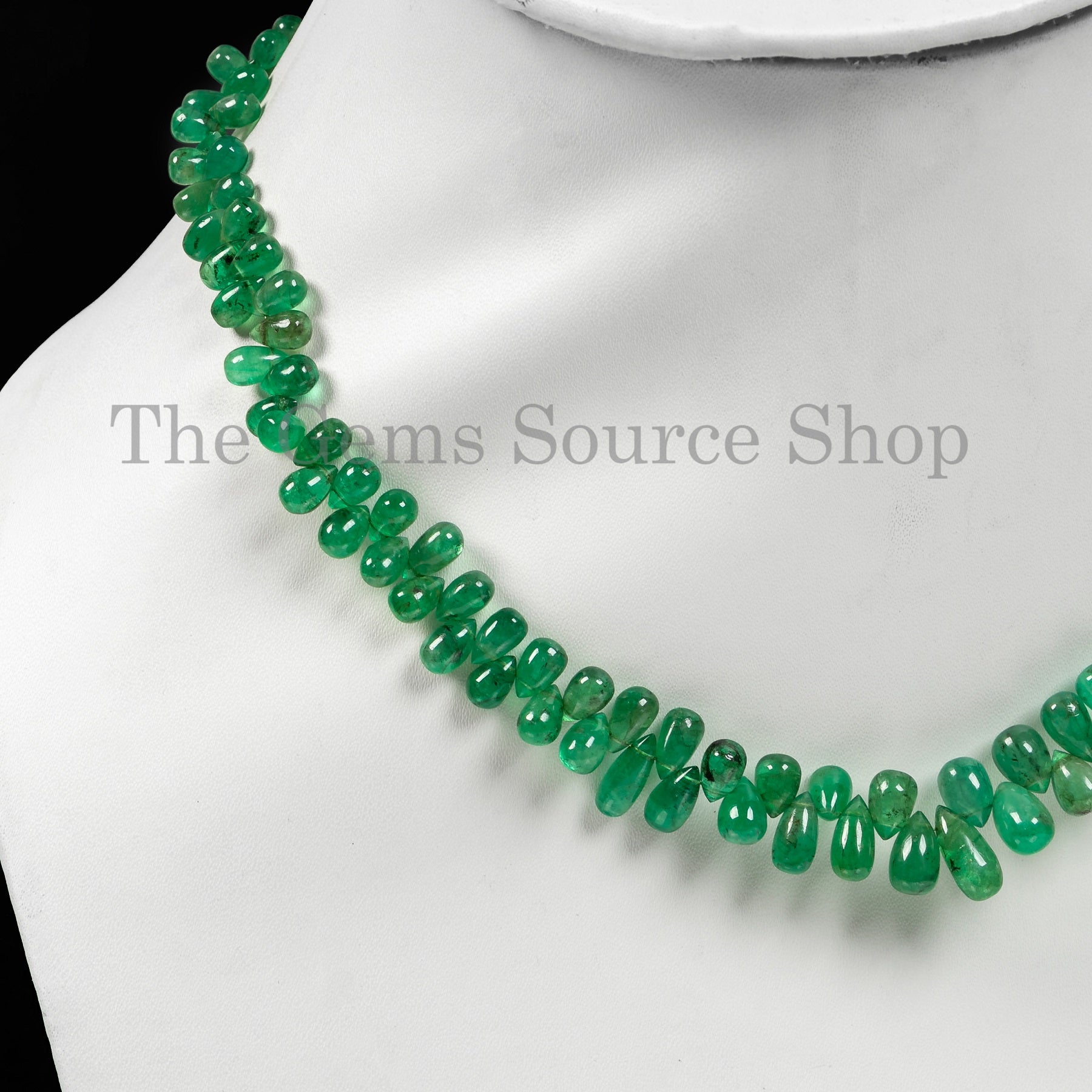 Natural Emerald Smooth Drops Shape Beaded Necklace TGS-4549