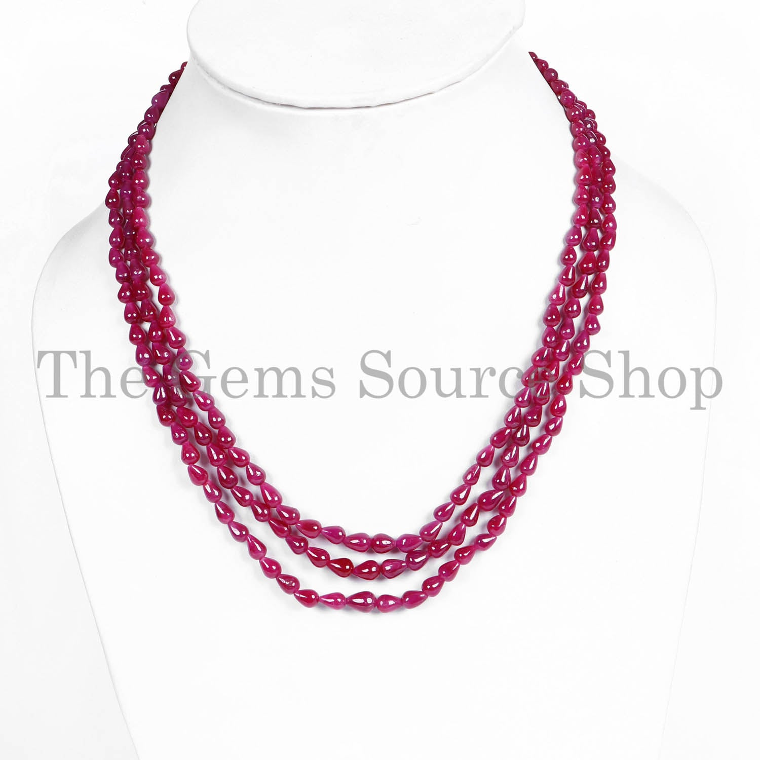 Ruby Gemstone Necklace, Ruby Smooth Drops Shape Necklace