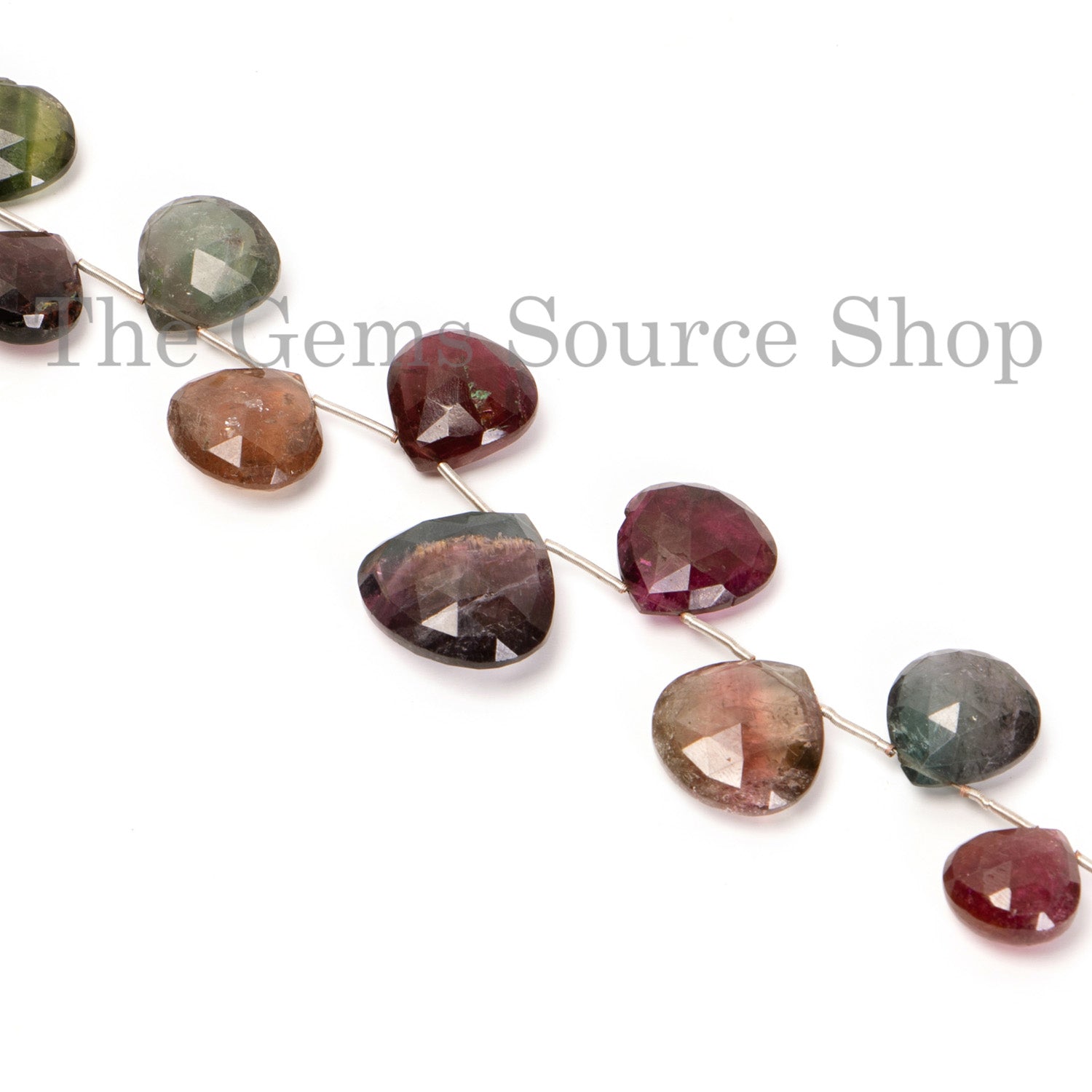 Natural Multi Tourmaline Heart Briolette, Faceted Gemstone Beads, Tourmaline Strand
