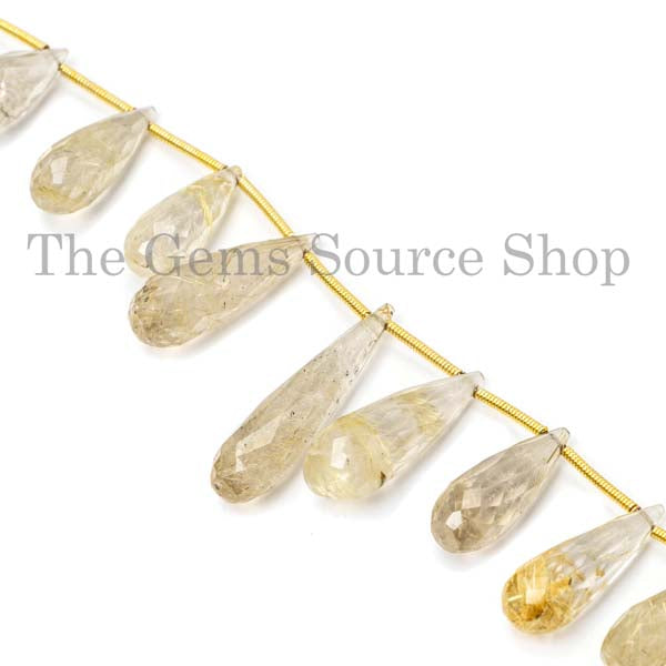 Top Quality Golden Rutile Faceted Drop Beads, Golden Rutile Beads, Tear Drop Briolette