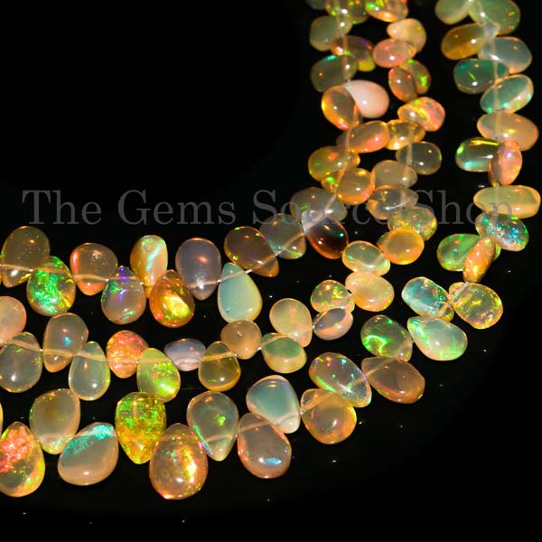 Ethiopian Opal Pear Beads, Gemstone Beads, Natural Opal Beads, Pear Shape Briolette