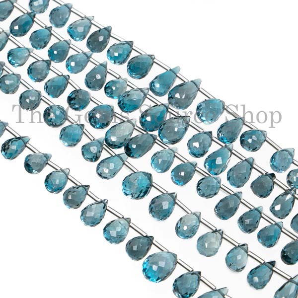 London Blue Topaz Faceted Drop Beads, Tear Drop Briolette, Faceted Gemstone Beads