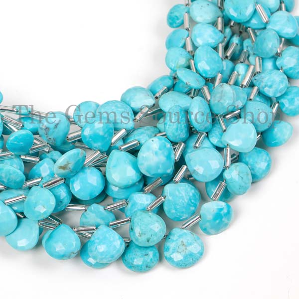 Natural Turquoise Faceted Heart Briolette, Gemstone Beads, Turquoise Beads, Heart Shape Beads