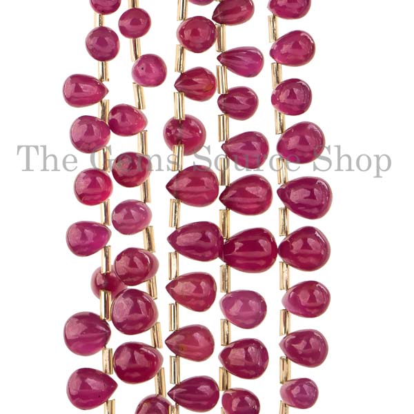 Natural Ruby Smooth Drops Beads, Tear Drop Briolette, Gemstone Beads