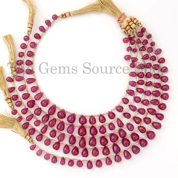 Natural Ruby Smooth Drops Beads, Tear Drop Briolette, Gemstone Beads