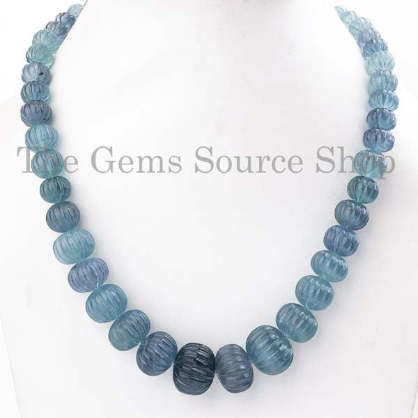 Aquamarine Carving Rondelle, Natural Gemstone Necklace, Aquamarine Necklace, Carving Rondelle Necklace, Gift For Her
