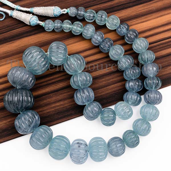 Aquamarine Carving Rondelle, Natural Gemstone Necklace, Aquamarine Necklace, Carving Rondelle Necklace, Gift For Her