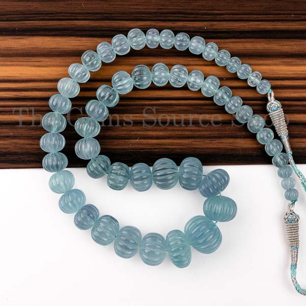 Aquamarine Carving Necklace, Natural Aquamarine Necklace, Carving Rondelle Necklace, Gemstone Necklace, Rondelle Necklace