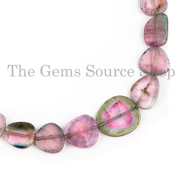 Extremely Rare Watermelon Tourmaline Nuggets Necklace, Natural Tourmaline Necklace, Slice Nuggets Necklace