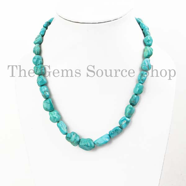 Natural Turquoise Necklace, Smooth Nugget Necklace, Gemstone Necklace