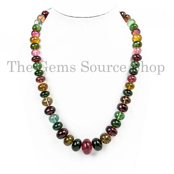 AAA Quality Precious Natural Multi Tourmaline Rondelle Shape Beads Necklace, Gemstone Jewelry