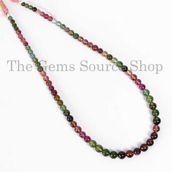 AAA Quality 1mm Hole Untreated Natural Multi Tourmaline Round Necklace, Gemstone Jewelry
