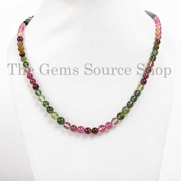 AAA Quality Untreated Multi Tourmaline Smooth Round Balls Necklace, TGS-3286