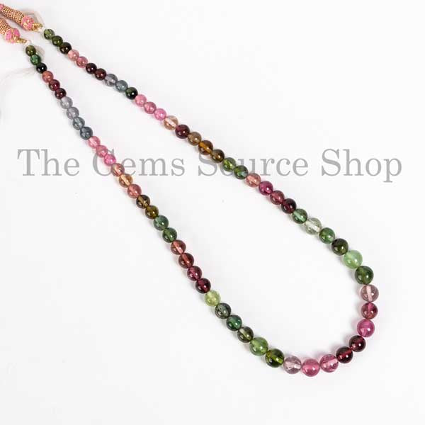 AAA Quality Untreated Multi Tourmaline Smooth Round Balls Necklace, TGS-3286