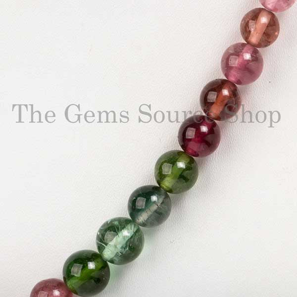 Multi Tourmaline Smooth Round Balls Beaded Necklace, Gift For Her, TGS-3289