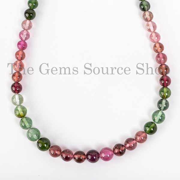 Multi Tourmaline Smooth Round Balls Beaded Necklace, Gift For Her, TGS-3289