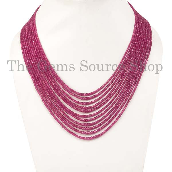 Extremely Rare Unheated Precious Burma Ruby Necklace, Faceted Rondelle Necklace, Gemstone Beaded Necklace