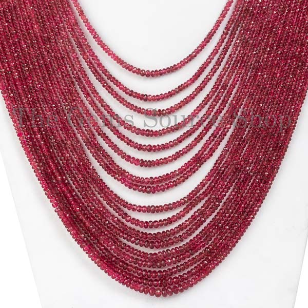Unheated Burma Spinel Rondelle Necklace, Red Spinel Faceted Rondelle Necklace, Burma Spinel Rondelle Necklace,