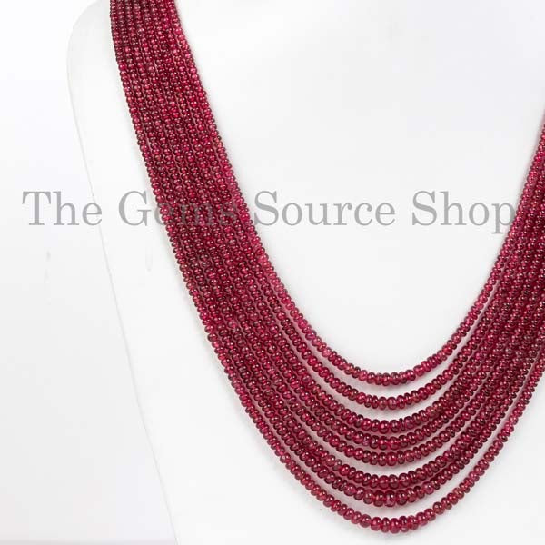 Unheated Burma Red Spinel Rondelle Necklace, Natural Burma Spinel Smooth Necklace, Gemstone Necklace, Beaded Necklace