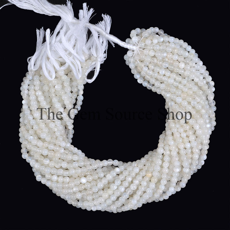 White Moonstone Smooth Round Gemstone Beads TGS-0004